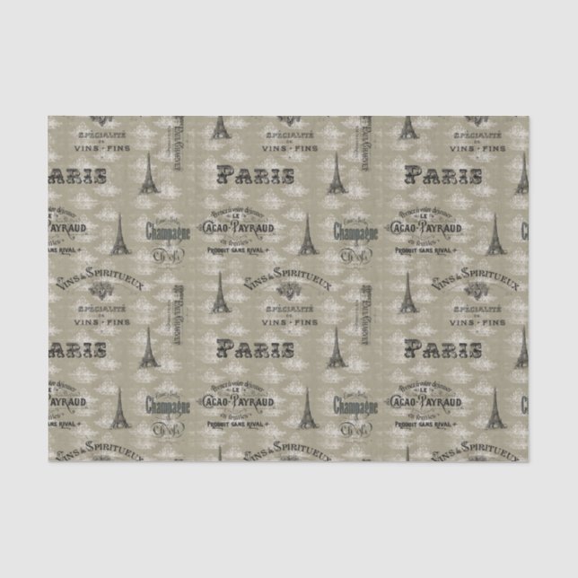 Paris Label Collage Tan Toile Tissue Paper (Front)