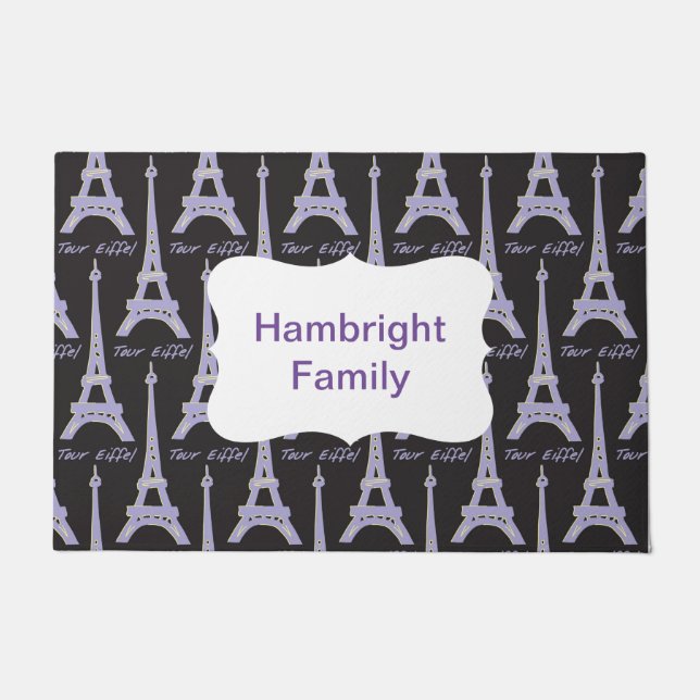 Paris Label French Pink Personalized Doormat (Front)