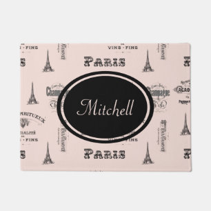 Paris Label French Pink Personalized Doormat