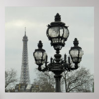 Paris Lamp Post and Eiffel Tower Scene in Winter