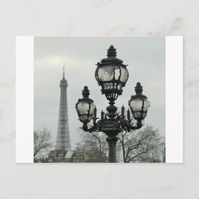 Paris Lamp Post and Eiffel Tower Scene Postcard (Front)