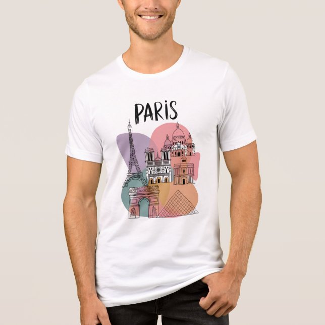 Paris Landmarks – Colourful Illustrated Travel Tri-Blend Shirt (Front)