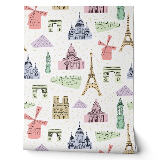 Paris Landmarks France Map Wallpaper (Unrolling)