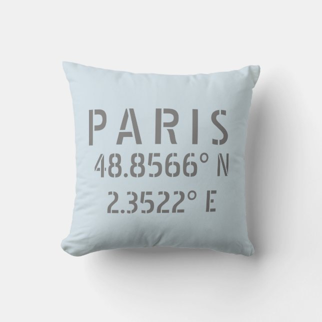 Paris Latitude Longitude Throw Pillow (Front)