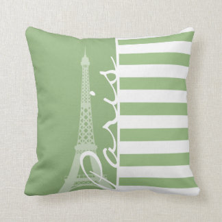 Paris; Laurel Green Horizontal Stripes Throw Pillow