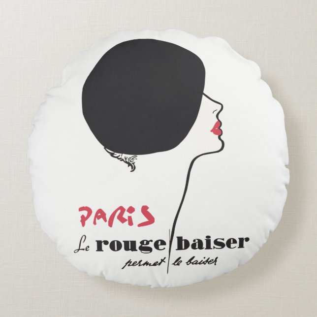 Paris - Le Rouge Baiser (The Red Kiss) Round Pillow (Front)