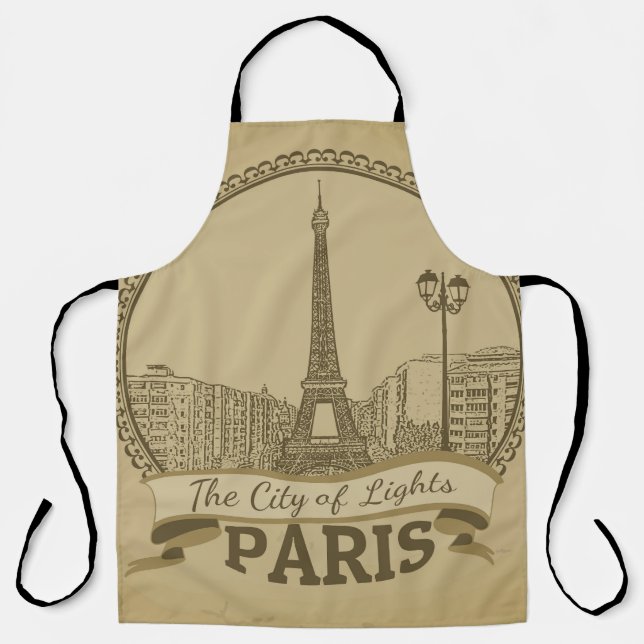 Paris Lights: Vintage Landscape Postcard Apron (Front)