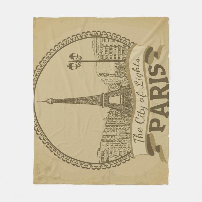 Paris Lights: Vintage Landscape Postcard Fleece Blanket (Front)
