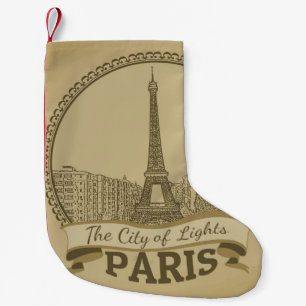Paris Lights: Vintage Landscape Postcard Small Christmas Stocking