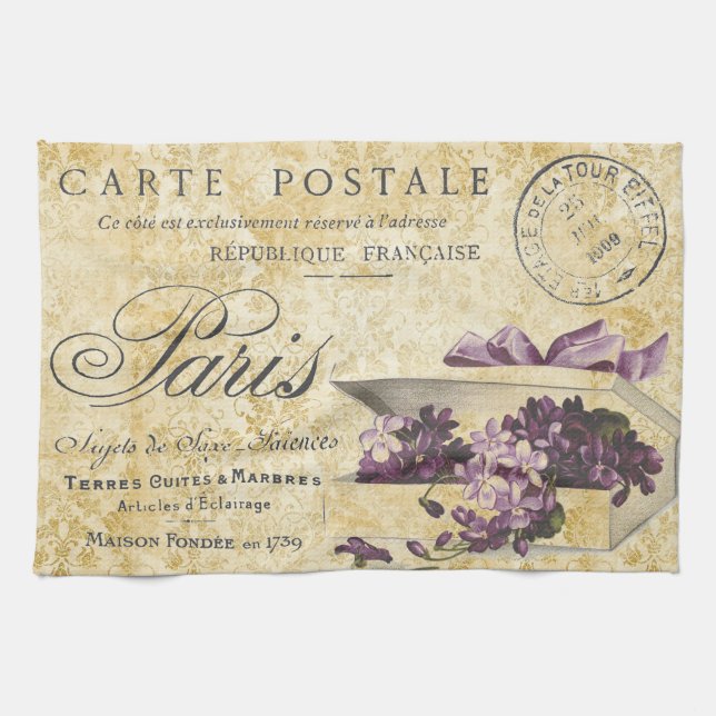 Paris Lilacs Carte Postale Kitchen Towel (Horizontal)