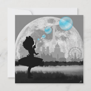 PARIS Little Girl Making Blue Bubble Art Card
