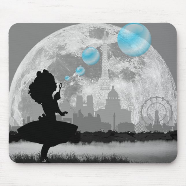 PARIS Little Girl Making Blue Bubble Mouse Pad (Front)