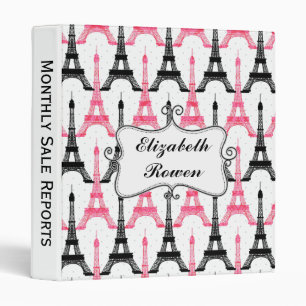 Paris Love, Eiffel Tower pink and black Binder