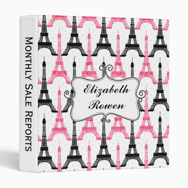 Paris Love, Eiffel Tower pink and black Binder (Front/Spine)