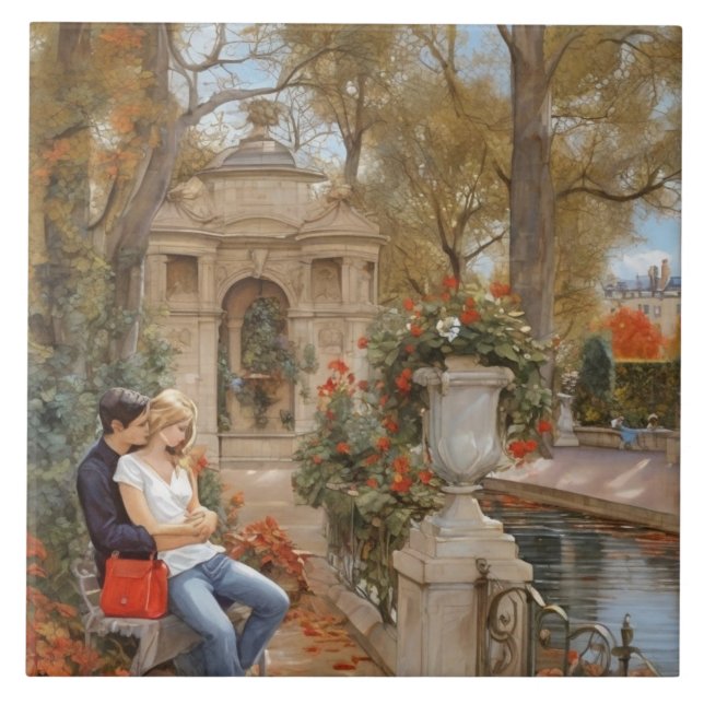 Paris Love: Medici Fountain Jardin de Luxembourg Tile (Front)