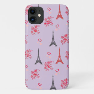 Paris Love Pattern – Eiffel Tower & Roses Seamless iPhone 11 Case
