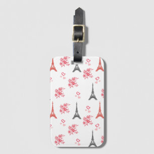 Paris Love Pattern – Eiffel Tower & Roses Seamless Luggage Tag