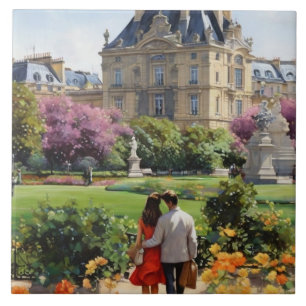 Paris Love: Romantic Couple Jardin du Luxembourg Tile