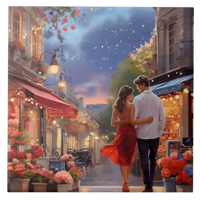 Paris Love: Romantic Summer Night Couple  Tile (Front)