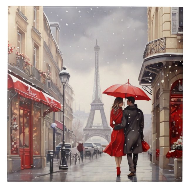 Paris Love: Romantic Winter Eiffel Tower Walk Tile (Front)