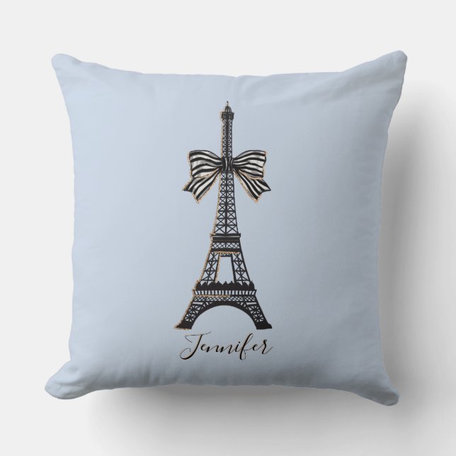 Paris lovers Eiffel tower feminine custom name blu Throw Pillow (Front)