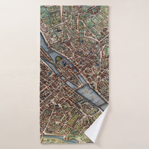 Paris map city old bath towel
