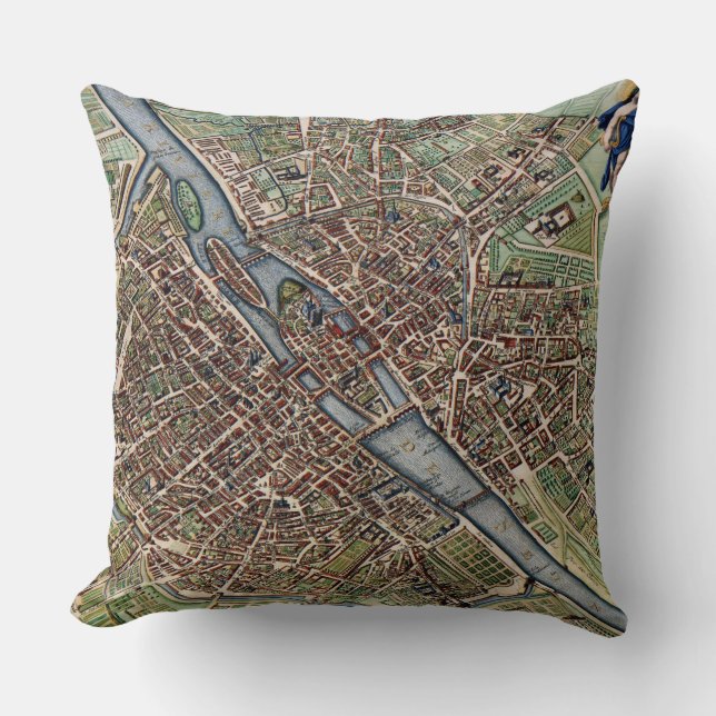 Paris map city old throw pillow (Front)