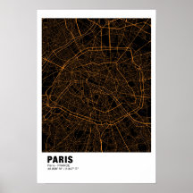 Paris Map Poster - France Golden Map Style