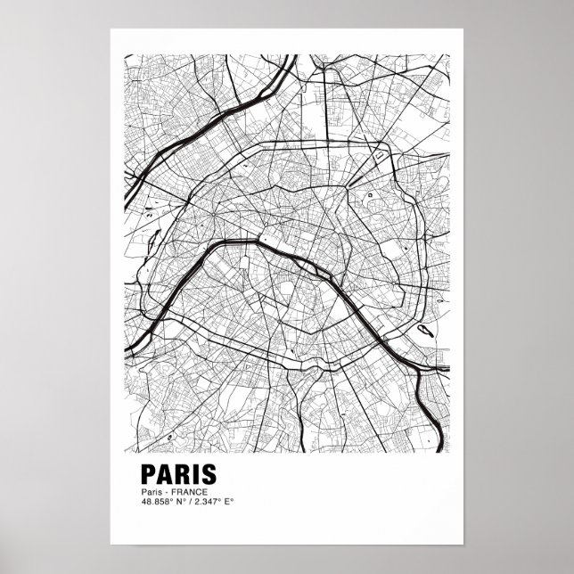 Paris Map Poster - France White Map  (Front)