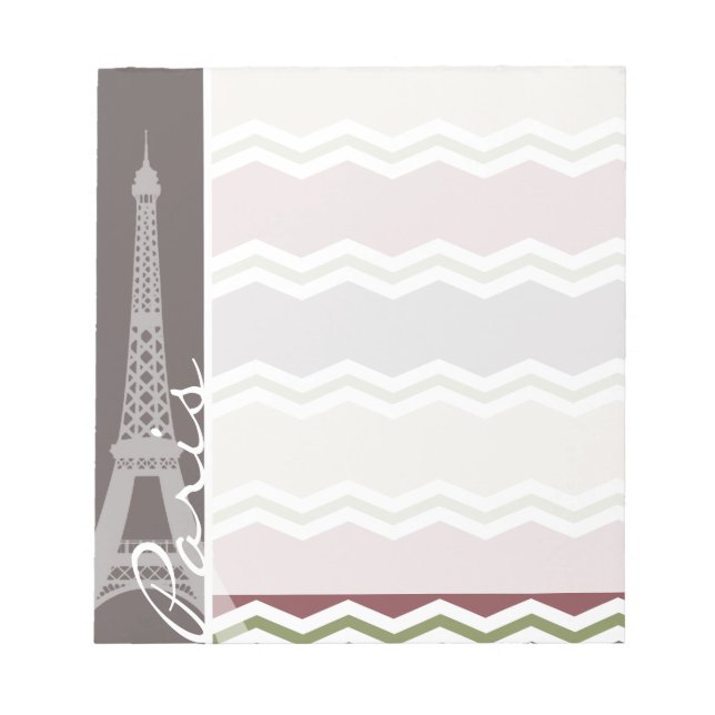 Paris; Maroon, Brown, Tan, & Green Chevron Notepad (Front)