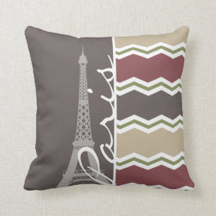 Paris; Maroon, Brown, Tan, & Green Chevron Throw Pillow
