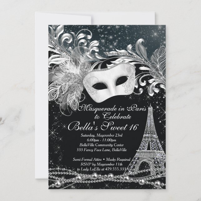 Paris Masquerade Birthday Event Party Invitations (Front)