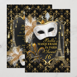 Paris Masquerade Birthday Party Invitations