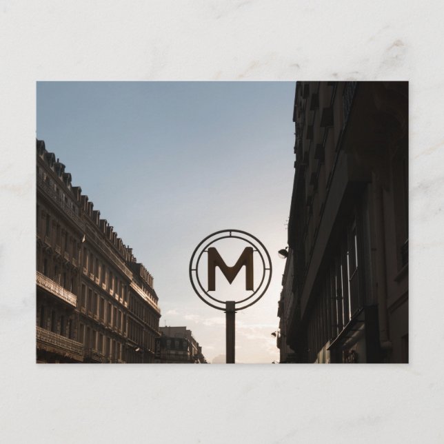 Paris Métro Sign During Sunset Postcard (Front)