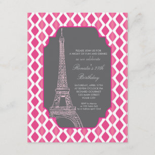 Paris Modern Pink Birthday Party Invitation