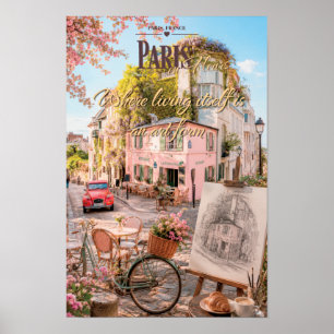 Paris Montmartre Cafe Art Form Scenic Illustration Poster