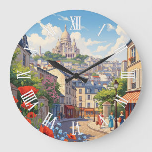 Paris Montmartre Postcard Large Clock