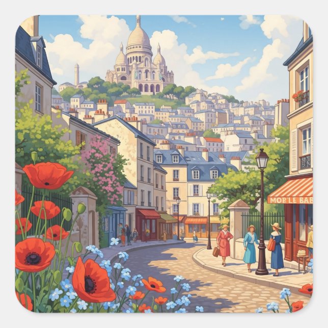 Paris Montmartre Postcard Square Sticker (Front)