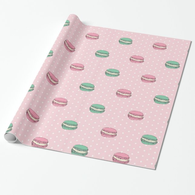 Paris Moon Macaron and polkadots Wrapping Paper (Unrolled)
