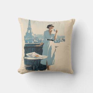 Paris Morning Coffee Elegance Throw Pillow