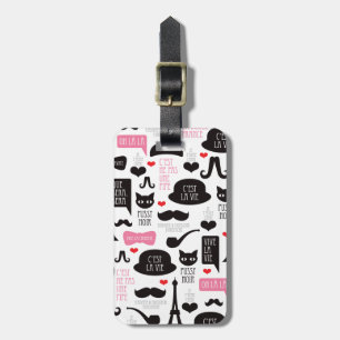 Paris moustache cat art travel tag luggage tag
