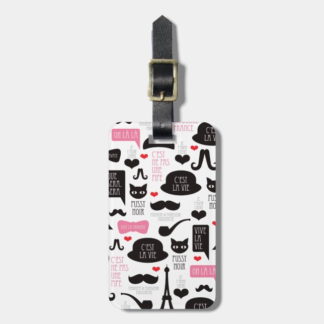 Paris moustache cat art travel tag luggage tag (Front Vertical)