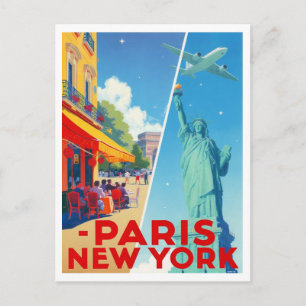 Paris New York Travel Postcard