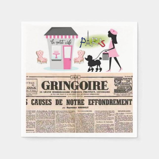Paris Newspaper Paper Napkins (Front)