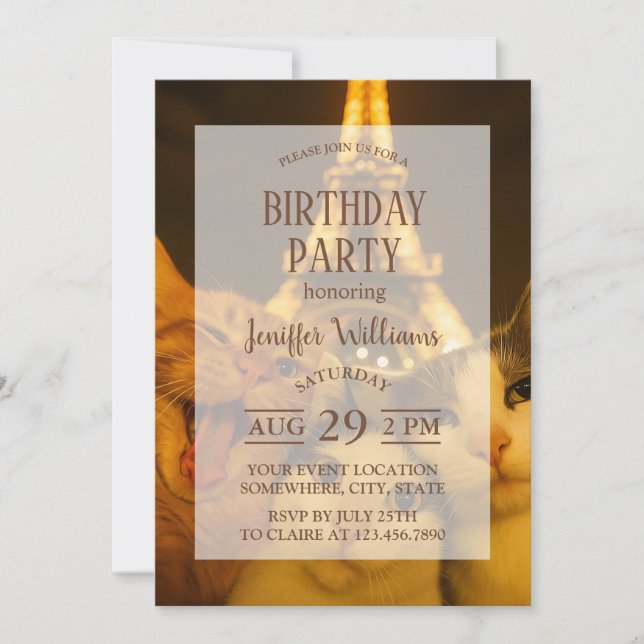 Paris Night Cat Selfie Squad Invitation (Front)