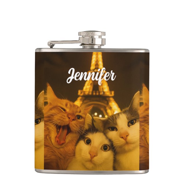Paris Night Cat Selfie Squad Lover                 Hip Flask (Front)