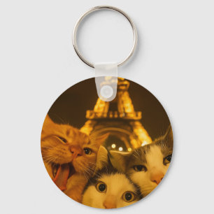 Paris Night Cat Selfie Squad Lover                 Keychain