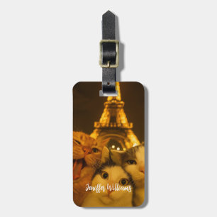 Paris Night Cat Selfie Squad Lover Luggage Tag