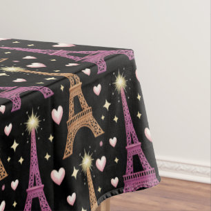 Paris Night Eiffel Tower Hearts & Sparkle Design Tablecloth