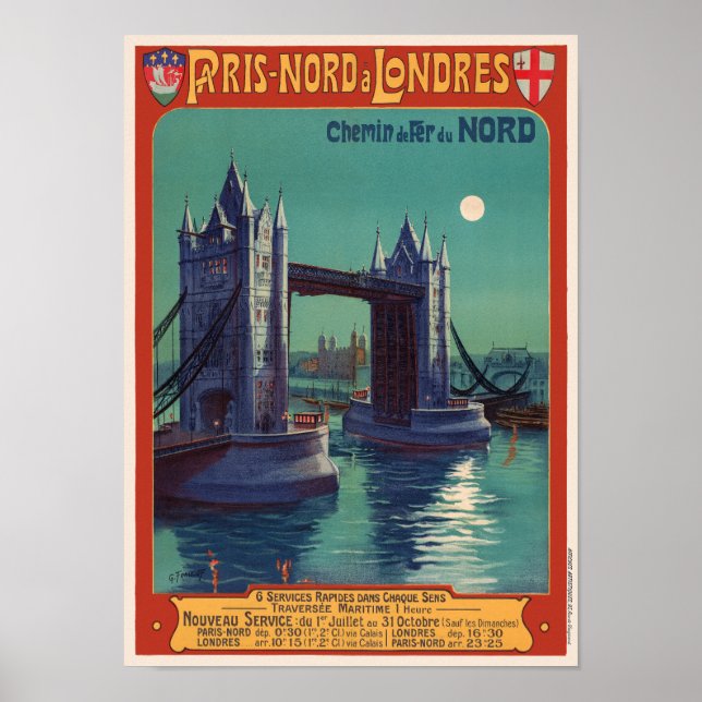 Paris Nord à Londres Poster vintage 1900 (Devant)